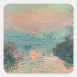 Monet Zonsondergang op de Seine Fijne Kunst Impres Vierkante Sticker