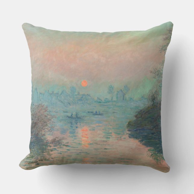 Monet Zonsondergang Seine Fijne Kunst Impressionis Buitenkussen (Voorkant)