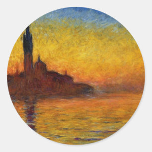 Monet Zonsondergang Venetië Kleurrijk Impressionis Ronde Sticker