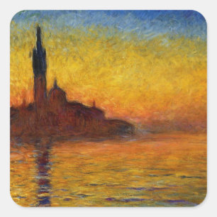 Monet Zonsondergang Venetië Kleurrijk Impressionis Vierkante Sticker