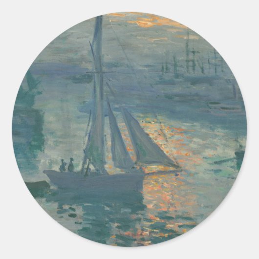 Monet Zonsopgang Mariene Impressionisme Schilderij Ronde Sticker (Voorkant)