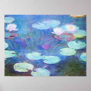 Monet's beroemde, Waterlelies, Roze, 1899, Poster