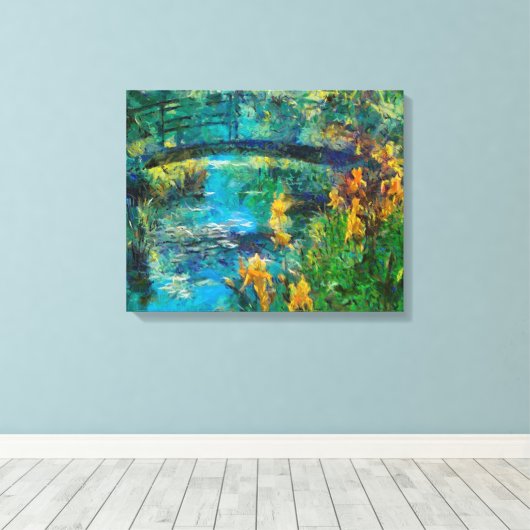 Monet's brug met iris canvas afdruk (Insitu (Houten vloer))