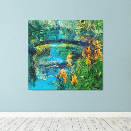Monet's brug met iris canvas afdruk (Insitu (Houten vloer))