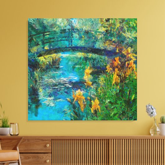 Monet's brug met iris canvas afdruk (Insitu (Woonkamer))