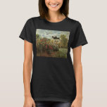 Monets tuin bij Argenteuil door Claude Monet T-shirt<br><div class="desc">De tuin van de kunstenaar in Argenteuil (Een hoek van de tuin met dahlia's) (1873) van Claude Monet is een bloemenschilderij in de oude impressionistische stijl.  Een boerderij is zichtbaar op de achtergrond.  Een verliefd paar loopt langs een romantische lentetuin met bloeiende rozen en andere bloemen.</div>