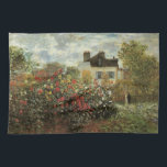 Monets tuin bij Argenteuil door Claude Monet Theedoek<br><div class="desc">De tuin van de kunstenaar in Argenteuil (Een hoek van de tuin met dahlia's)</div>