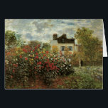 Monet's tuin in Argenteuil door Claude Monet<br><div class="desc">De Artiestuin in Argenteuil (een hoek van de tuin met Dahlias) (1873) van Claude Monet is een schilderij van de impressionistische kunst met florale natuur. Een boerderij-huis van een land bevindt zich op de achtergrond. Een stel verliefd loopt langs een romantische tuin in het voorjaar met bloeiende rozen en andere...</div>