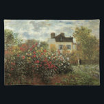 Monet's tuin in Argenteuil door Claude Monet Placemat<br><div class="desc">De Artiestuin in Argenteuil (een hoek van de tuin met Dahlias) (1873) van Claude Monet is een schilderij van de impressionistische kunst met florale natuur. Een boerderij-huis van een land bevindt zich op de achtergrond. Een stel verliefd loopt langs een romantische tuin in het voorjaar met bloeiende rozen en andere...</div>