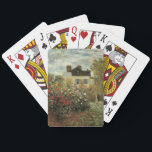 Monets tuin in Argenteuil van Claude Monet Pokerkaarten<br><div class="desc">De tuin van de kunstenaar in Argenteuil (een hoekje van de tuin met dahlia's) (1873) van Claude Monet is een bloemenschildering in de oude impressionistische stijl.  Een boerderij is zichtbaar op de achtergrond.  Een verliefd paar loopt langs een romantische lentetuin met bloeiende rozen en andere bloemen.</div>