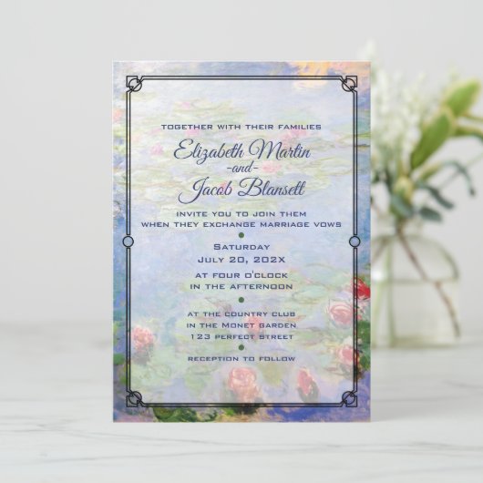 Monet's Water Lelies Kunst Bruiloft Uitnodiging (Staand voorkant)