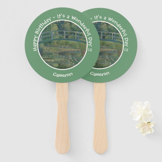 Monet's Water-Lily Pond en Footbridge Party Items Handwaaier (Voorkant en achterkant)