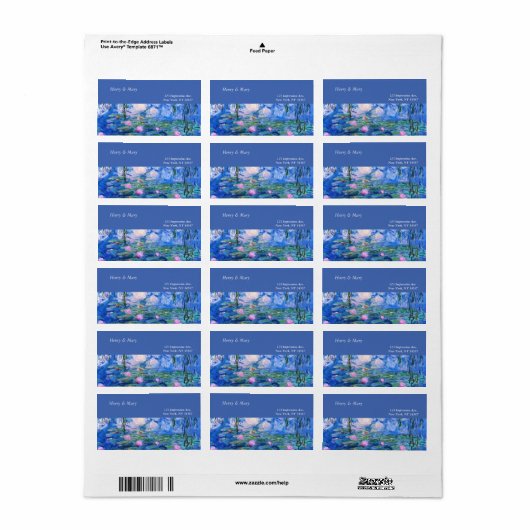 Monet's waterlelies etiket (Full Sheet)