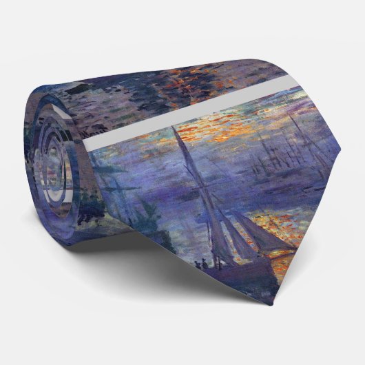 Monetzonsopgang op zee zweefbootschilderkunst stropdas (Opgerold)