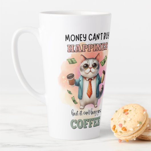Money Can't Buy Happiness Funny Cat Lover Gift  Latte Mok (In situ)