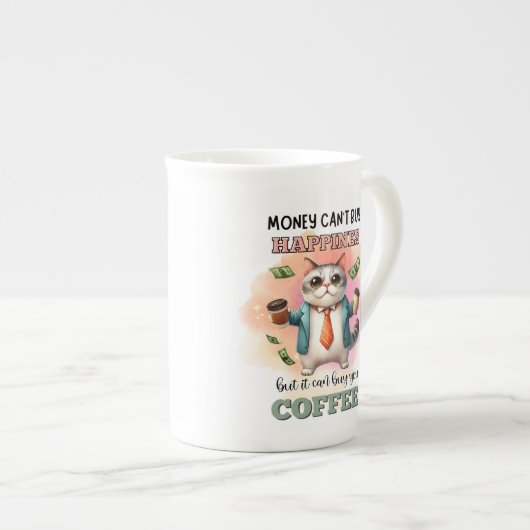 Money Can't Buy Happiness Funny Cat Lover Gift  Porselein Kop (Voorkant rechts)