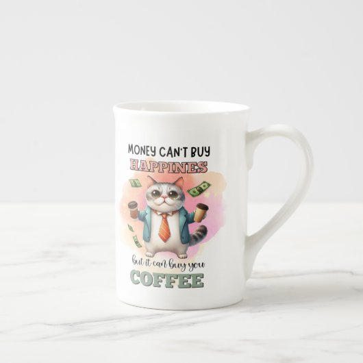 Money Can't Buy Happiness Funny Cat Lover Gift  Porselein Kop (Rechts)
