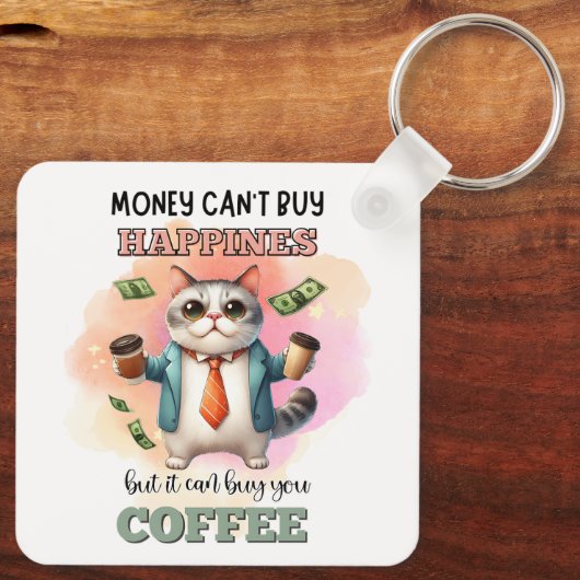 Money Can't Buy Happiness Funny Cat Lover Gift Sleutelhanger (Achterkant)