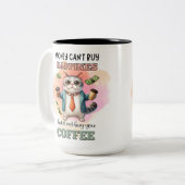 Money Can't Buy Happiness Funny Cat Lover Gift  Tweekleurige Koffiemok (Voorkant links)