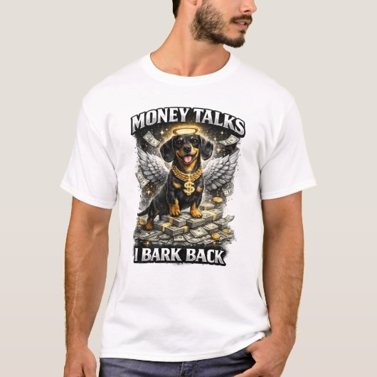 Money Dog Angel Rich Black Dog Funny Design T-shirt (Voorkant)