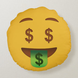 Money Face    EmojiThrow Pillow Rond Kussen