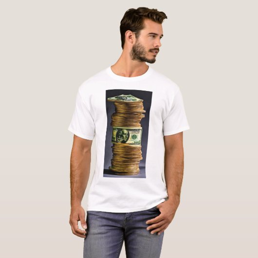 Money Moves: wit T-shirt met dollarprint (Voorkant volledig)