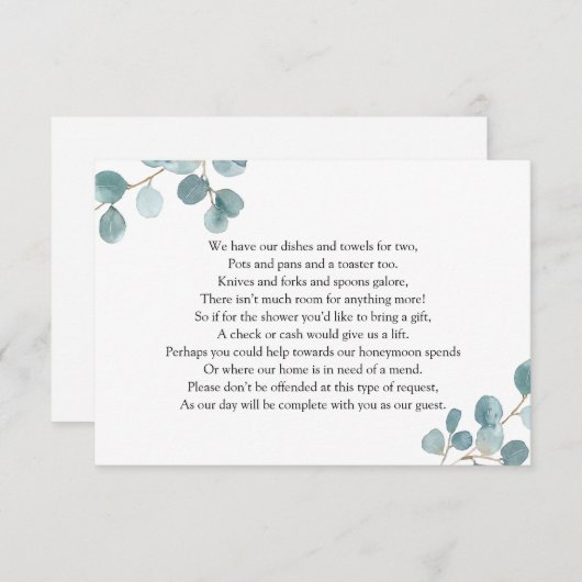 Money Request Eucalyptus Enclosure Card Informatiekaartje (Voorkant / Achterkant)