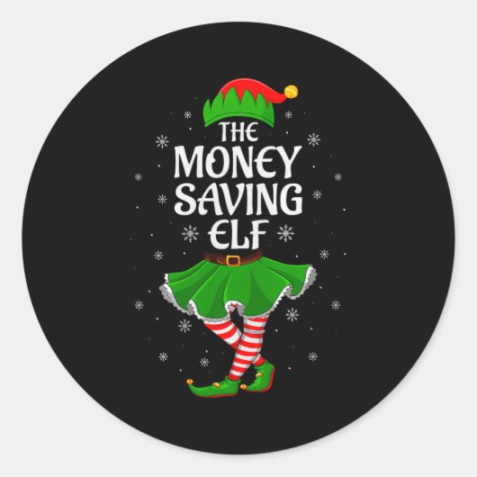 Money Saving Elf Christmas Family Girls Women Elf Ronde Sticker (Voorkant)