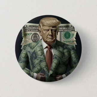 Money Suit Trump: een symbool van rijkdom en krach Ronde Button 5,7 Cm