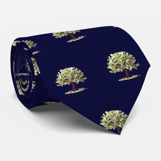 Money Tree Dollar Teken Icon Symbool Zwart Stropdas (Opgerold)