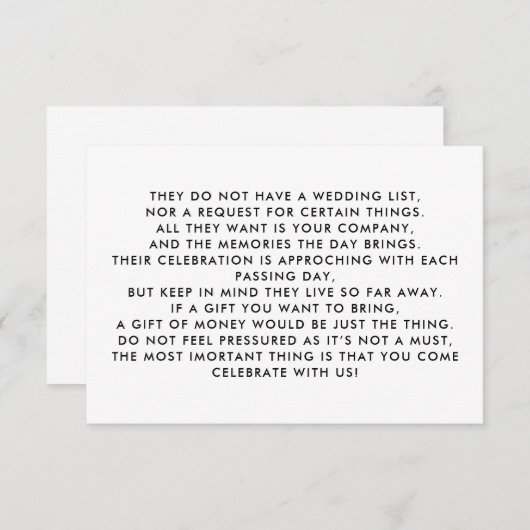 Money Tree/Wishing Well Invitation Insert Informatiekaartje (Voorkant / Achterkant)