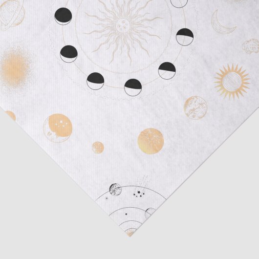 Monfases planeten rond goud zwart wit tissuepapier (Detail)