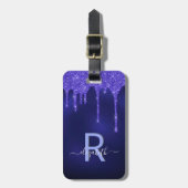 Mongmonogram met marineblauw glitter bagagelabel (Voorkant verticaal)