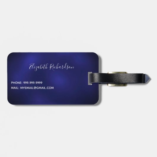 Mongmonogram met marineblauw glitter bagagelabel (Achterkant horizontaal)