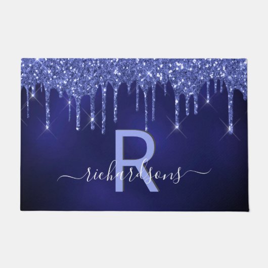 Mongmonogram met marineblauw glitter deurmat (Voorkant)