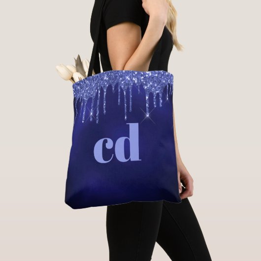 Mongmonogram met marineblauw glitter tote bag (Dichtbij)