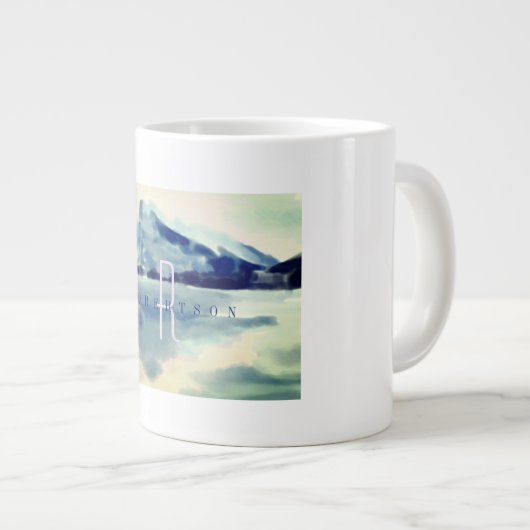 Mongmonogram van de moderne Waterverf marineblauw Grote Koffiekop (Voorkant rechts)