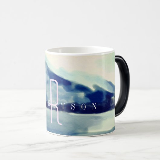 Mongmonogram van de moderne Waterverf marineblauw Magische Mok (Voorkant rechts)