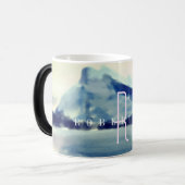 Mongmonogram van de moderne Waterverf marineblauw Magische Mok (Voorkant links)