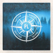 Mongmonogram van het embleem van de Compass-ster i Glazen Onderzetter (Voorkant)
