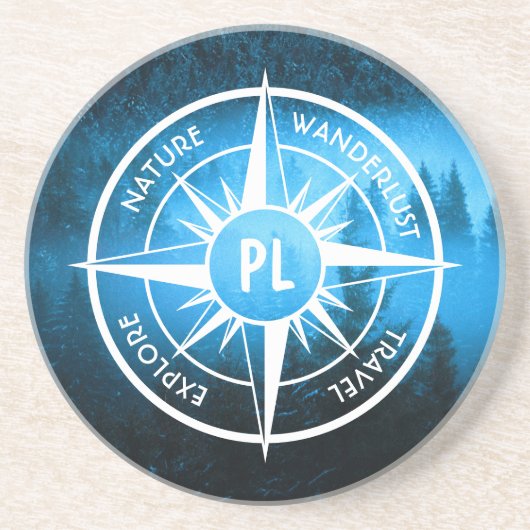 Mongmonogram van het embleem van de Compass-ster i Zandsteen Onderzetter (Voorkant)