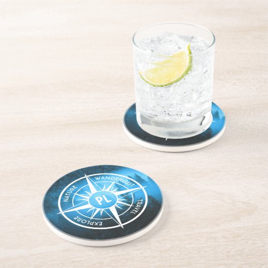 Mongmonogram van het embleem van de Compass-ster i Zandsteen Onderzetter (Zijkant)