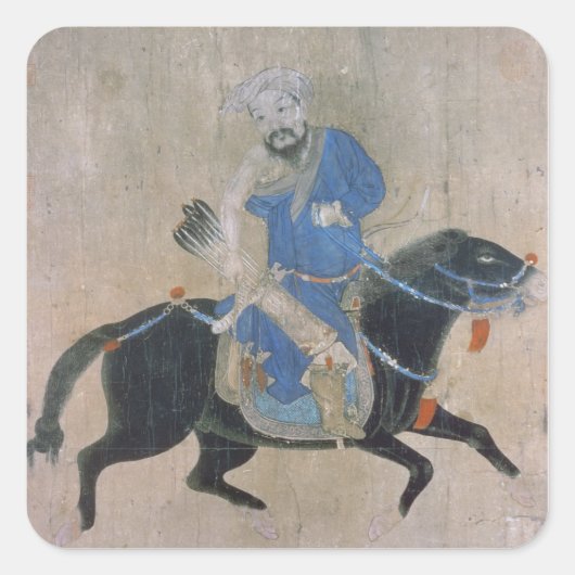 Mongol archer over horseback vierkante sticker (Voorkant)
