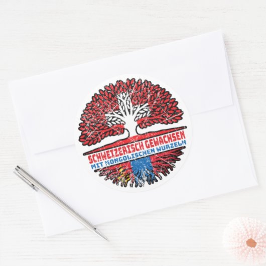 Mongolei Mongolisch Schweizer Schweiz Baum Wurzel Ronde Sticker (Envelop)