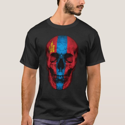 Mongolia Flag Skull Mongolian Roots Proud Patrioti T-shirt (Voorkant)