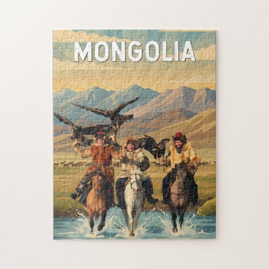 Mongolia Illustratie Reis Kunst Vintage Legpuzzel (Verticaal)