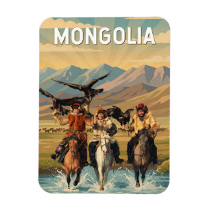 Mongolia Illustratie Reis Kunst Vintage Magneet