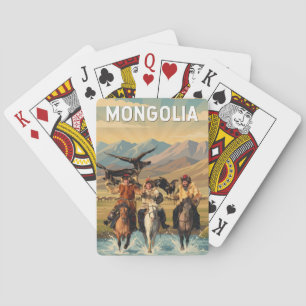 Mongolia Illustratie Reis Kunst Vintage Pokerkaarten