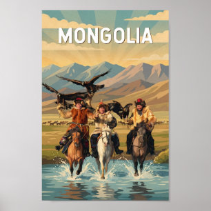 Mongolia Illustratie Reis Kunst Vintage Poster
