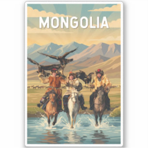 Mongolia Illustratie Reis Kunst Vintage Sticker